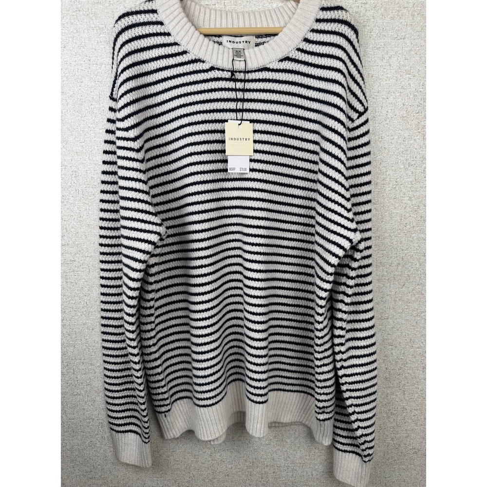 Industry Republic Clothing Oversized Striped Sweater Womens M Ivory Navy NWT
